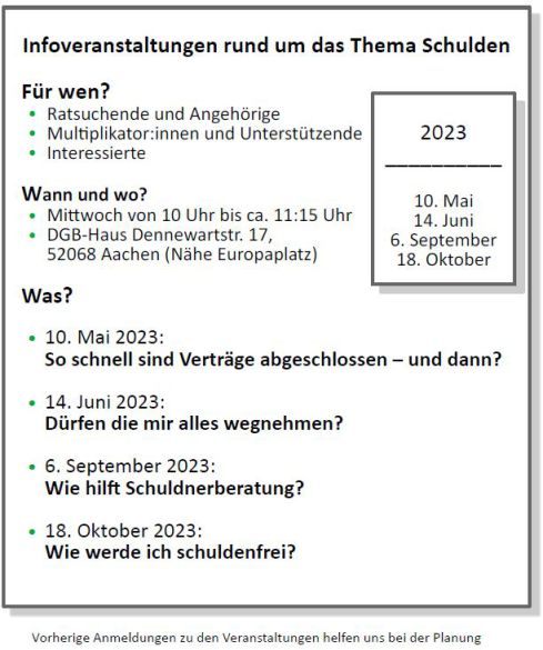 Infoveranstaltungen rund um das Thema Schulden 